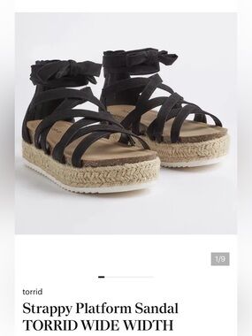 torrid Black Strappy Espadrille Platform Sandal with Ankle Wrap
